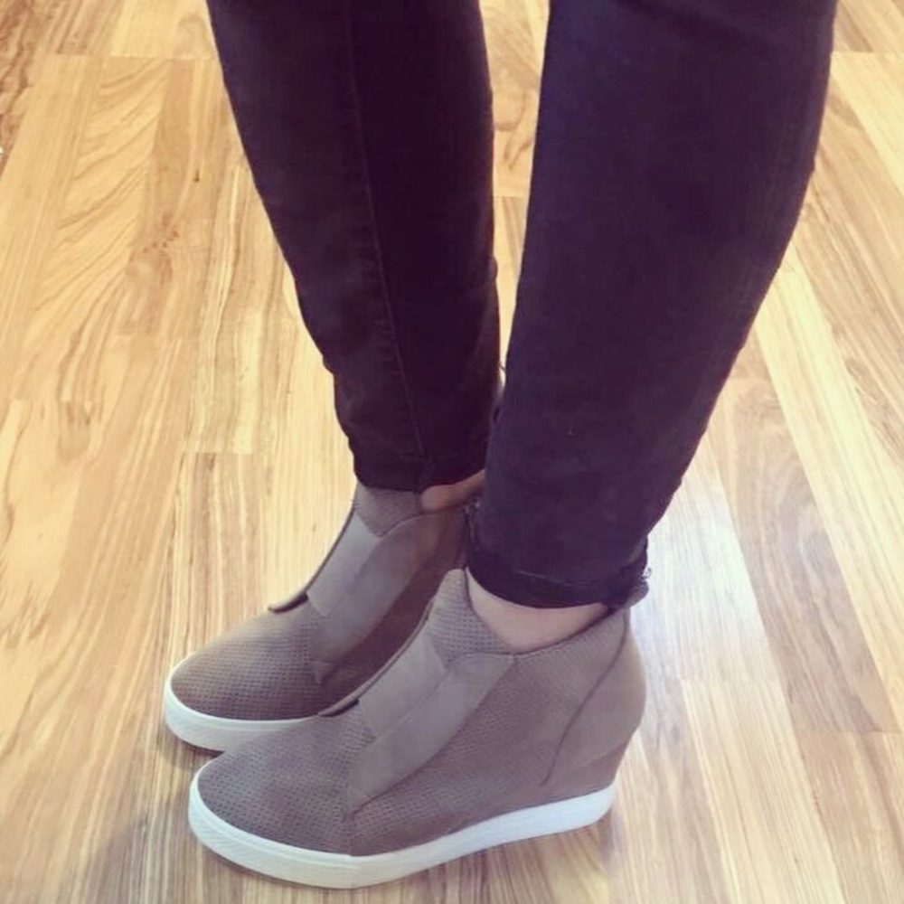 Taupe Wedge Sneaker booties PRICE FIRM
